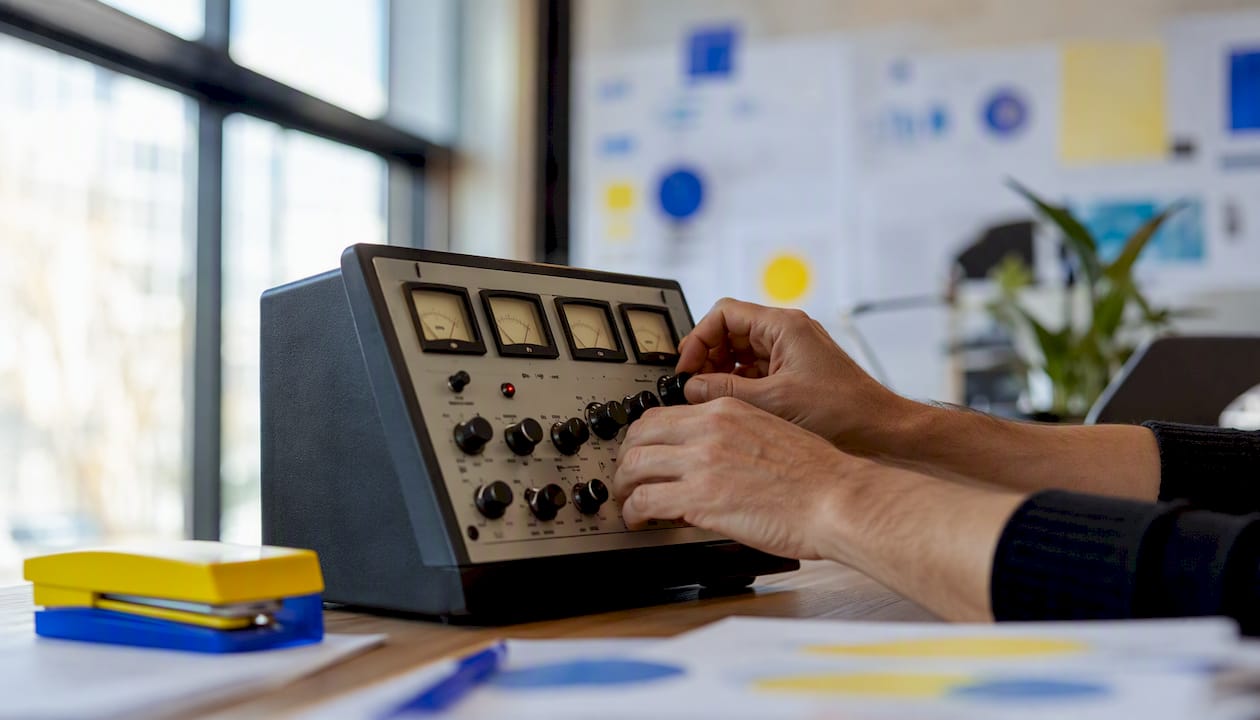 Hands adjusting control dials in agency