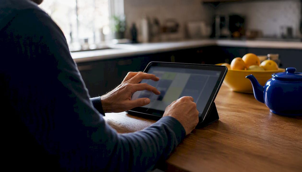 Hands working on landing page optimization tablet