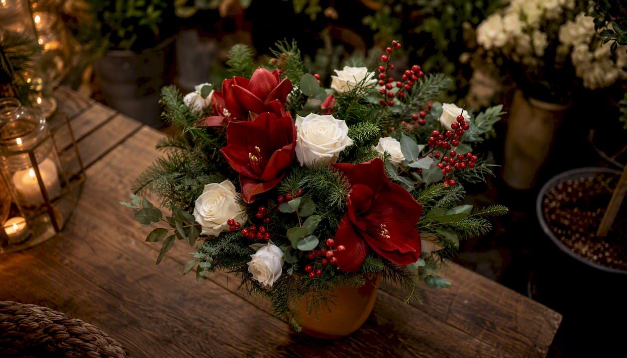 Christmas centerpiece flowers and colors