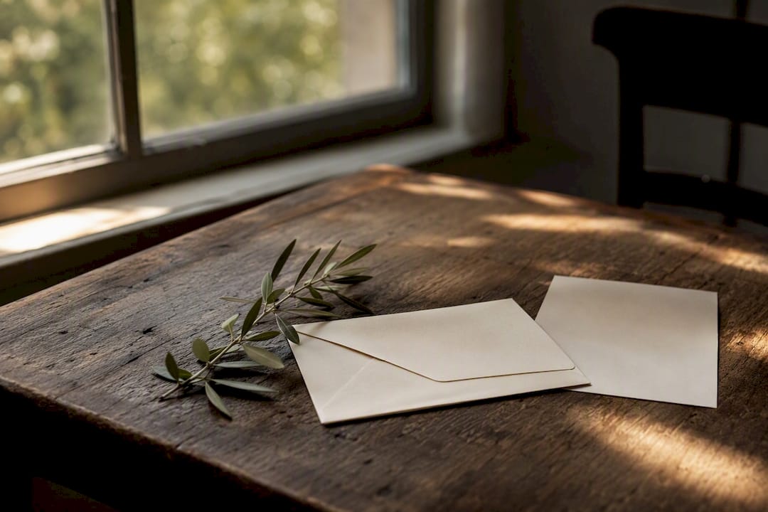 Unmarked donation envelope with greenery