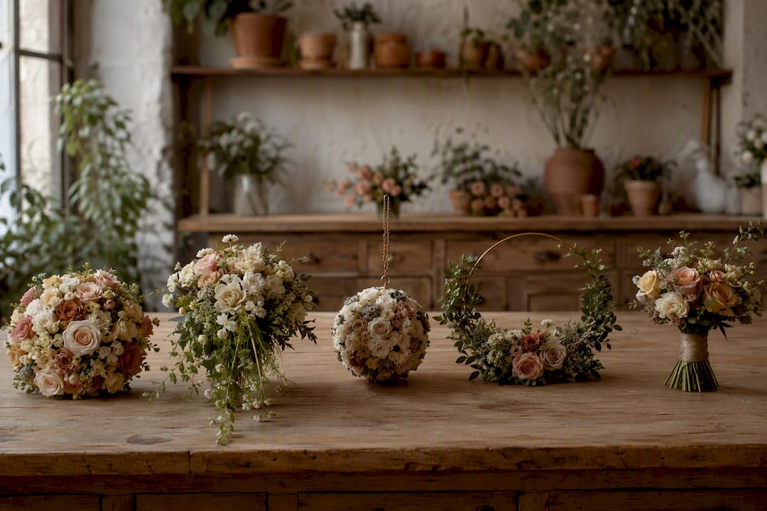 Different wedding bouquet styles displayed