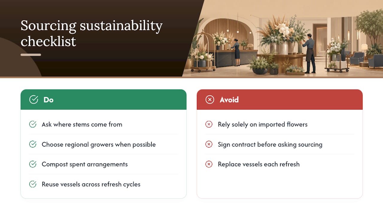 Sustainability and Sourcing Choices for Lobby Programs — overview diagram
