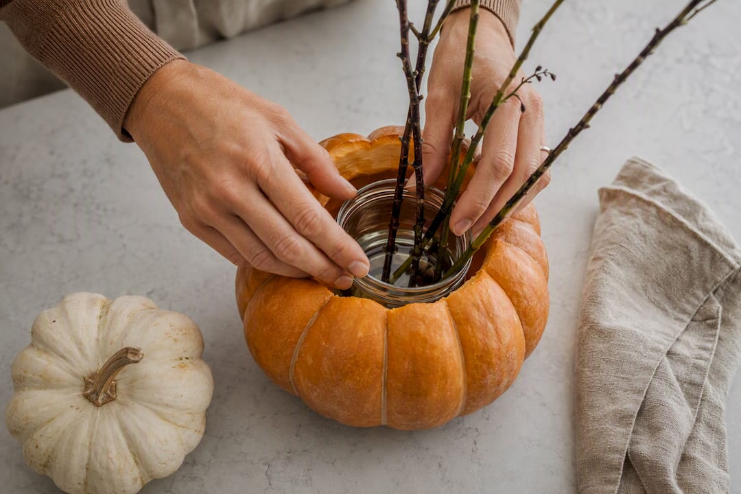 Small pumpkin used as a vase