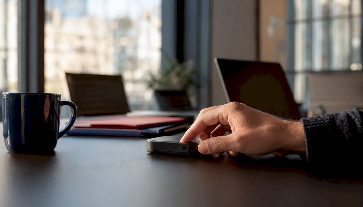 Workspace with manual device interaction and office props