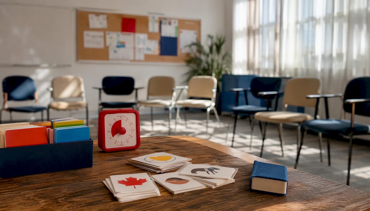 Language learning materials ready in classroom