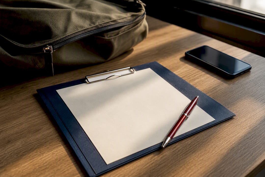 Clipboard with immigration checklist and pen