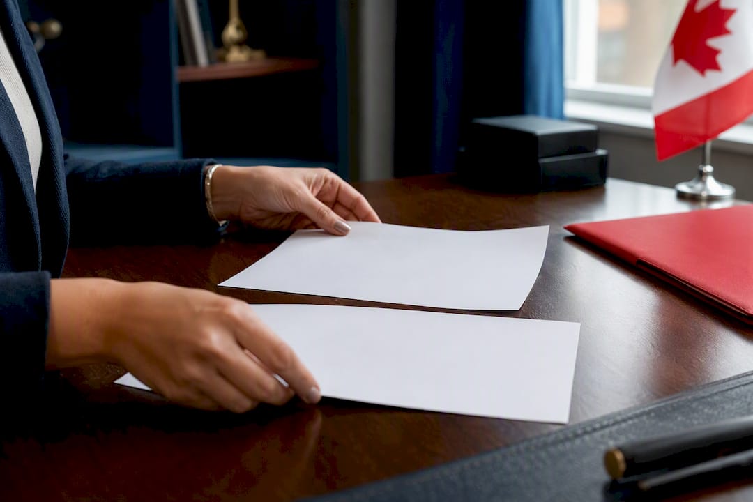 Hands placing signed financial documents on table