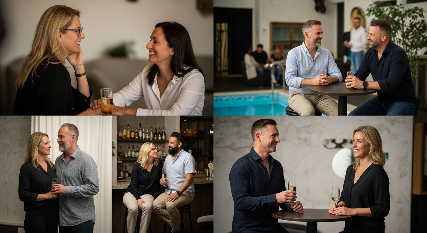 swingers communities, social gathering, modern lounge