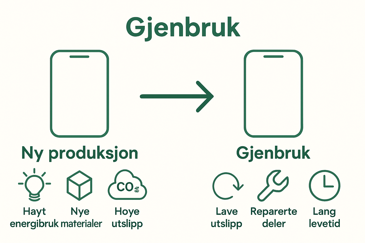 Infographic comparing environmental impact of new vs reused smartphones
