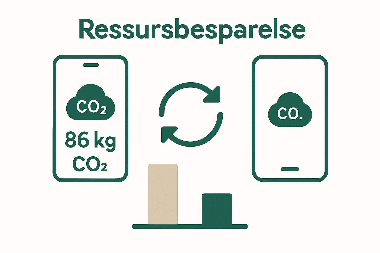 Infographic comparing CO2 emissions from new and used smartphones