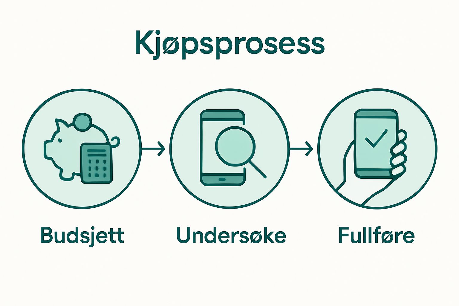 Infographic of three steps: budsjett, sammenlign, fullfør kjøp