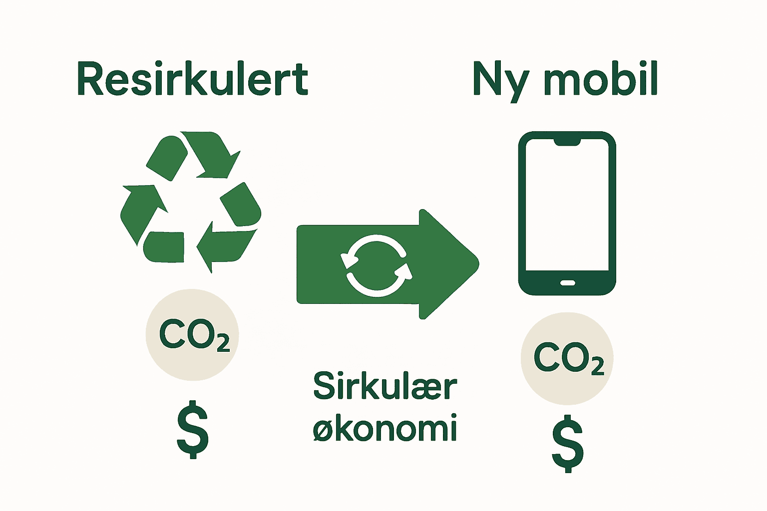 Infografikk som sammenligner resirkulert og ny mobil.