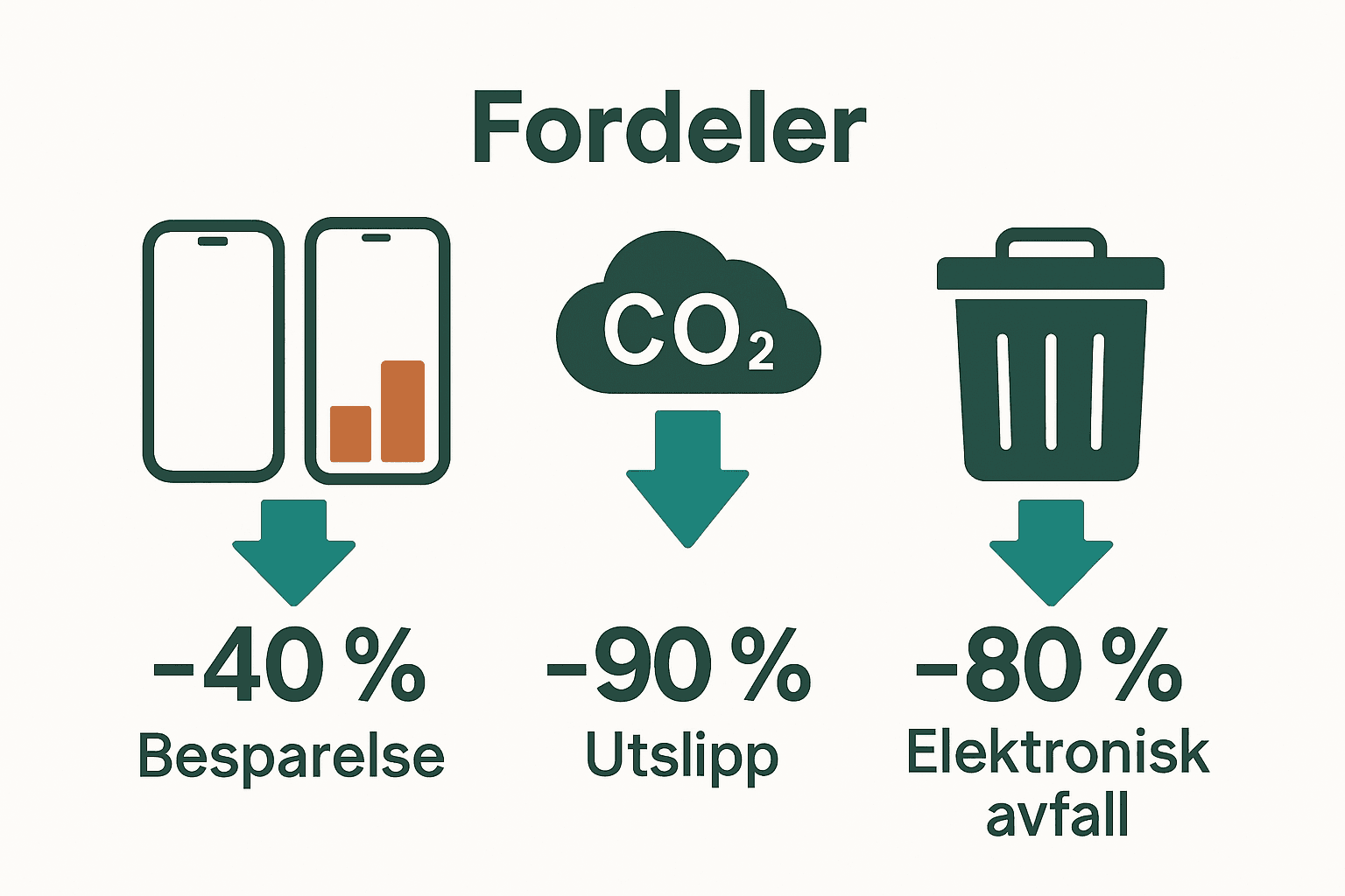 Infografikk som viser prisbesparelser og miljøfordeler med brukte smarttelefoner.