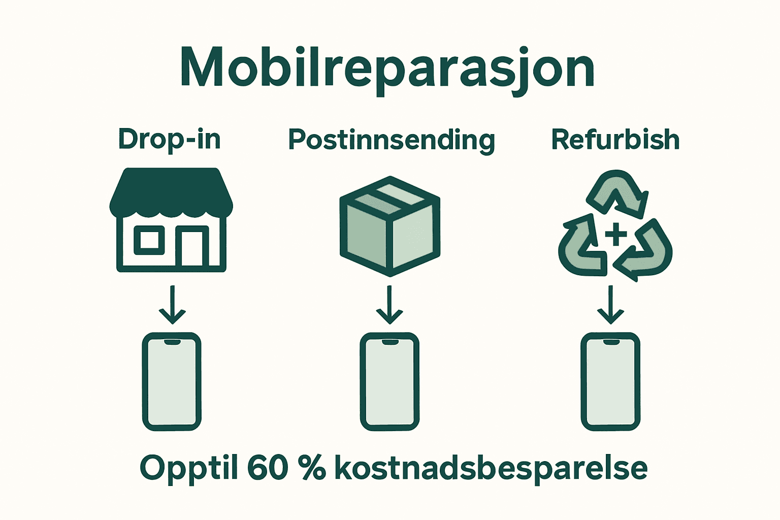 Infografikk som sammenligner leveringsmåter for mobilreparasjon.