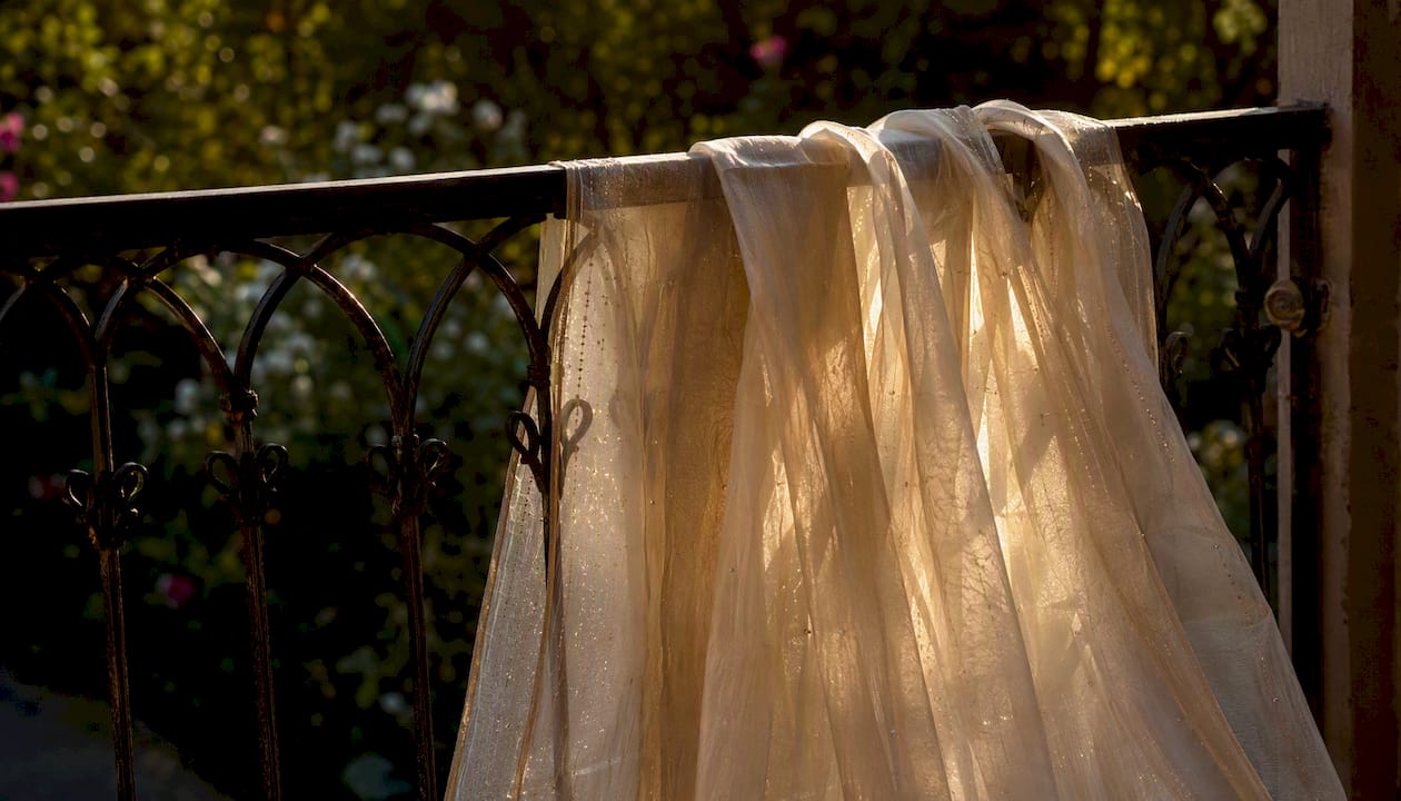 Close-up of lightweight organza dupatta fabric folds