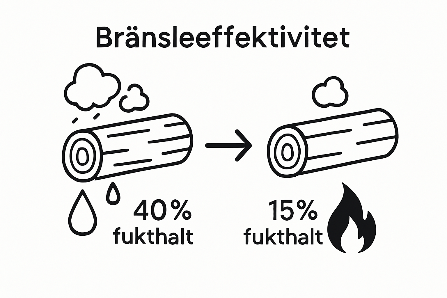 Infographic comparing wet vs. dry firewood moisture levels with energy output