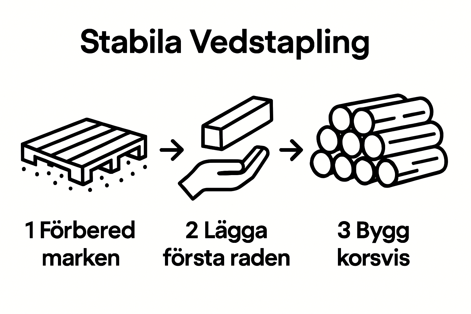 Infographic showing 3-step stacking process for firewood