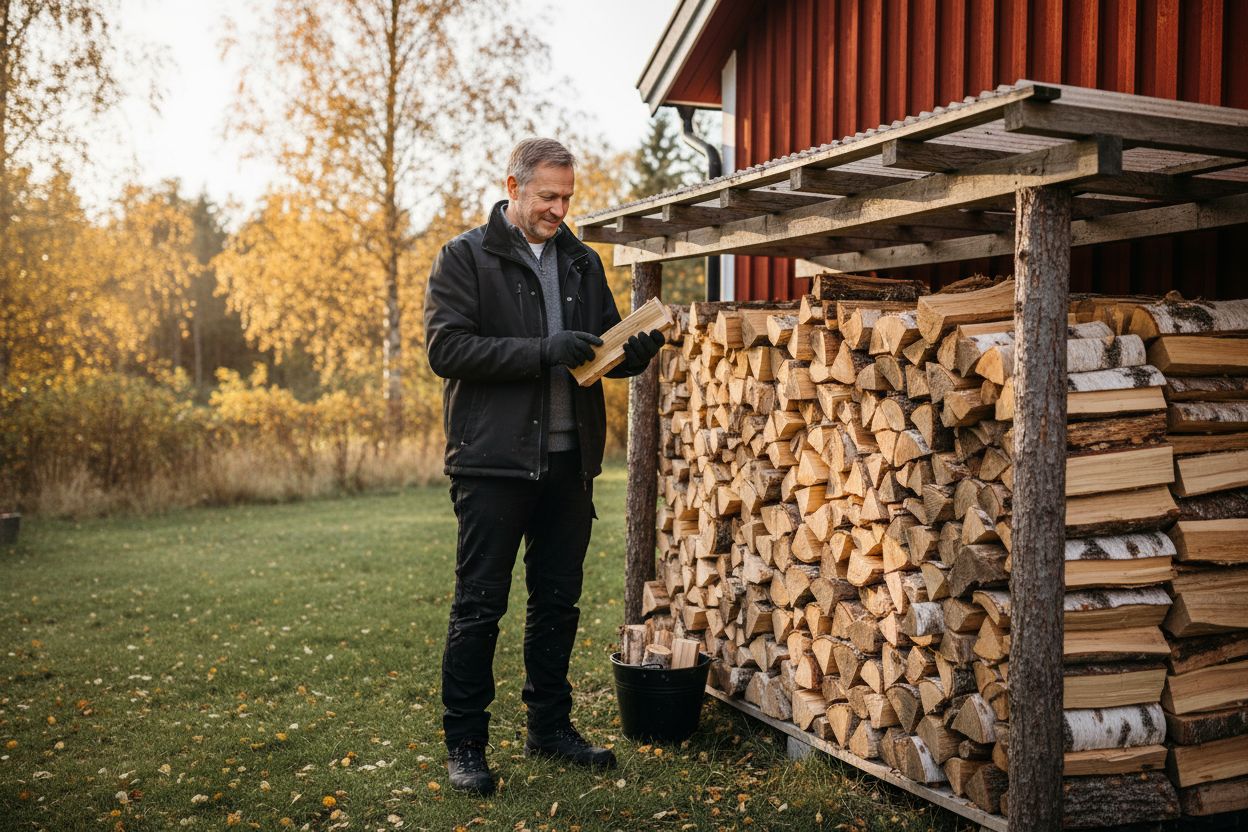 vedstapel utomhus människa