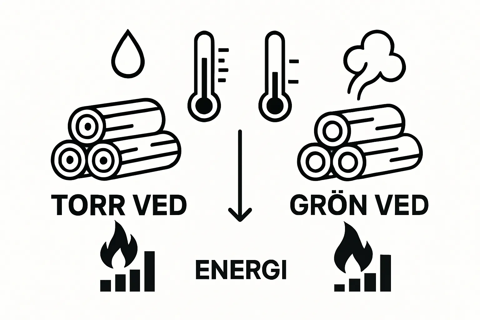 Infographic comparing dry wood and green wood for heating