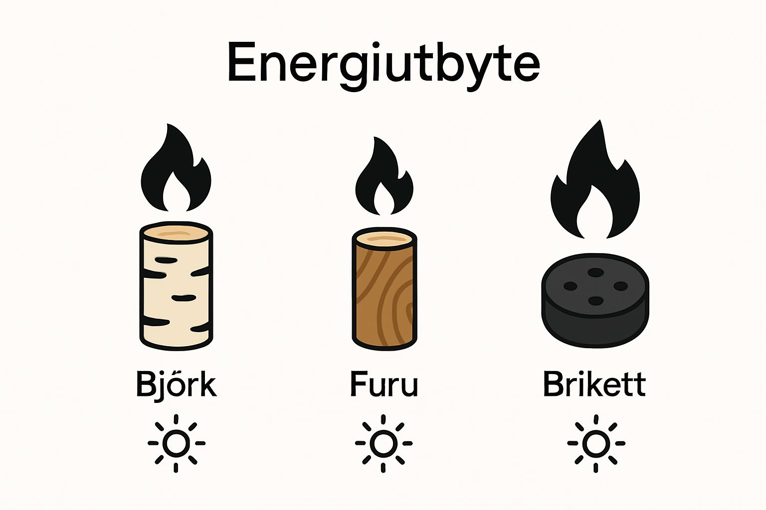 Visual comparison of birch, pine, and coal energy output