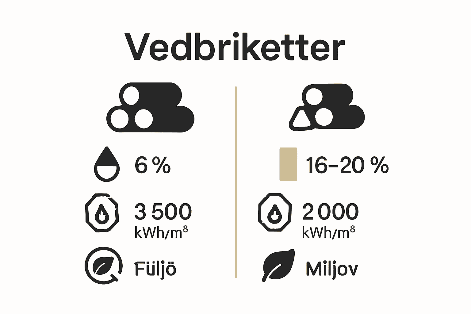 Infografik som jämför vedbriketter och ved för värme och miljö