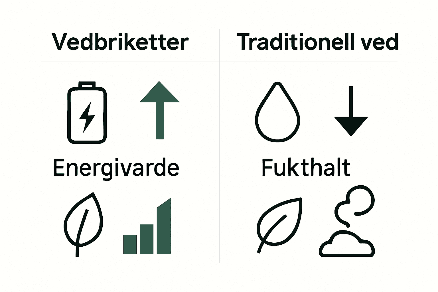Jämförande infografik ikoniskt visar vedbriketter kontra traditionell ved