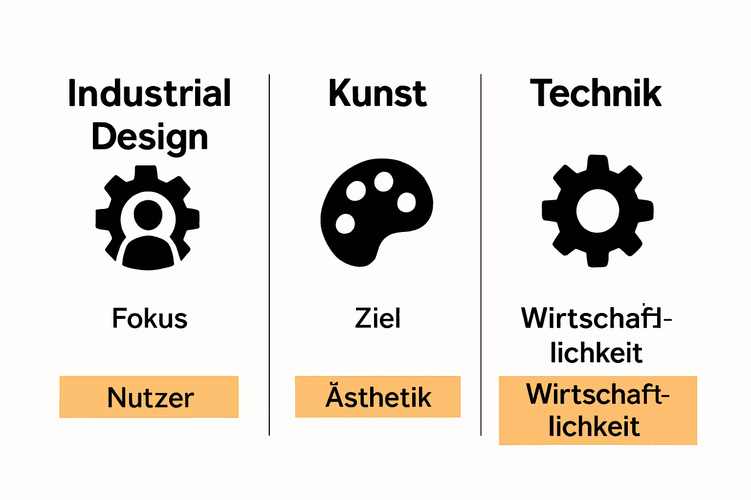 Vergleich von Industrial Design, Kunst und Technik inklusive Icons
