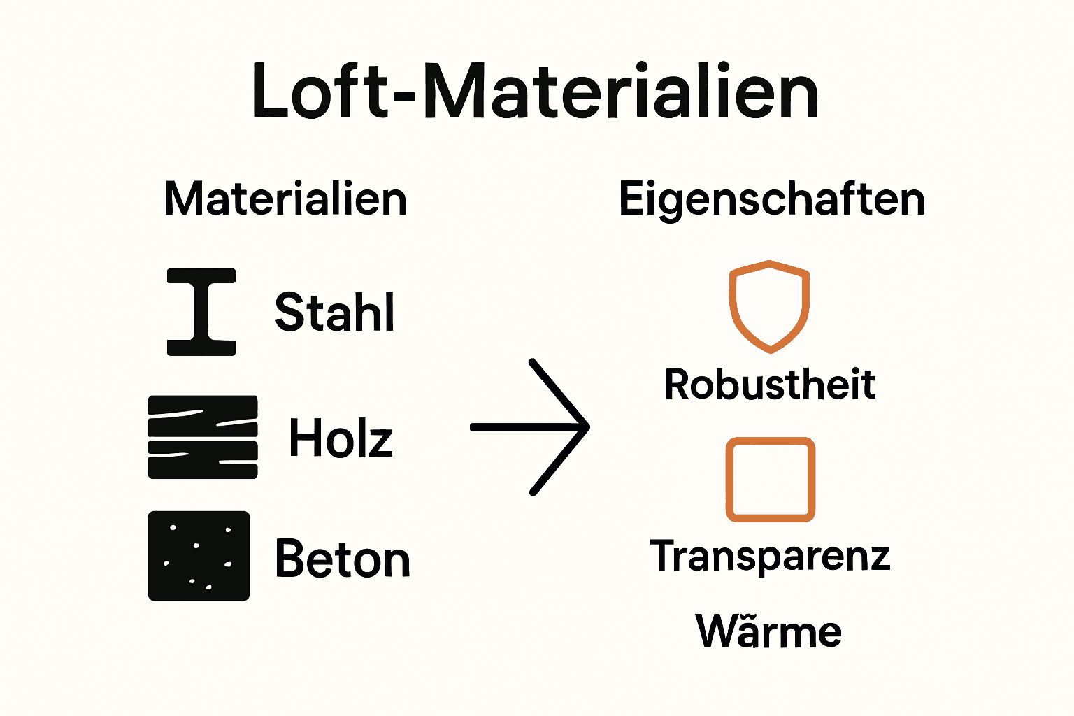 Infografik zum Vergleich der wichtigsten Materialien im Loftdesign