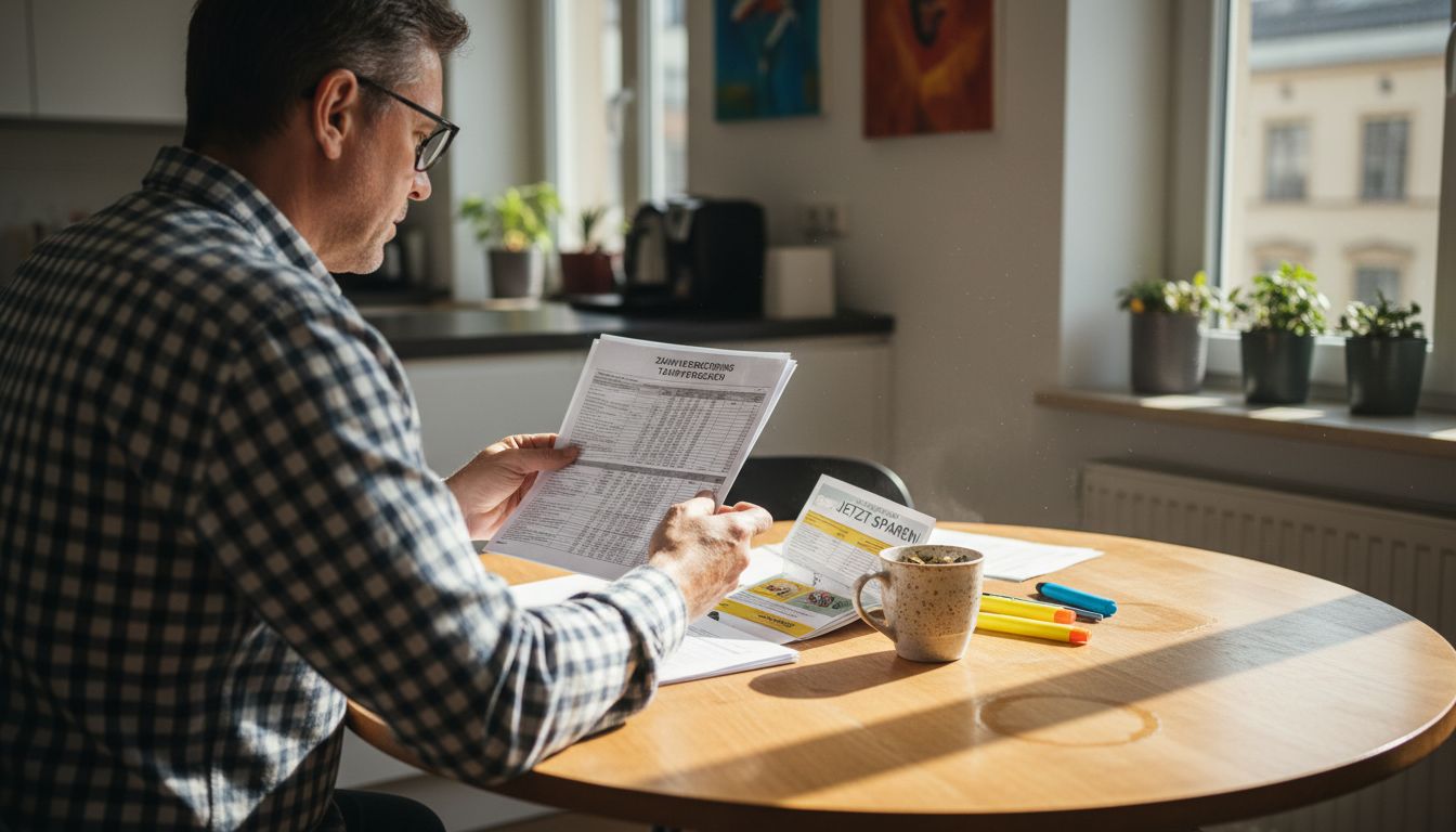 Ein Mann vergleicht verschiedene Zahnzusatzversicherungen miteinander.