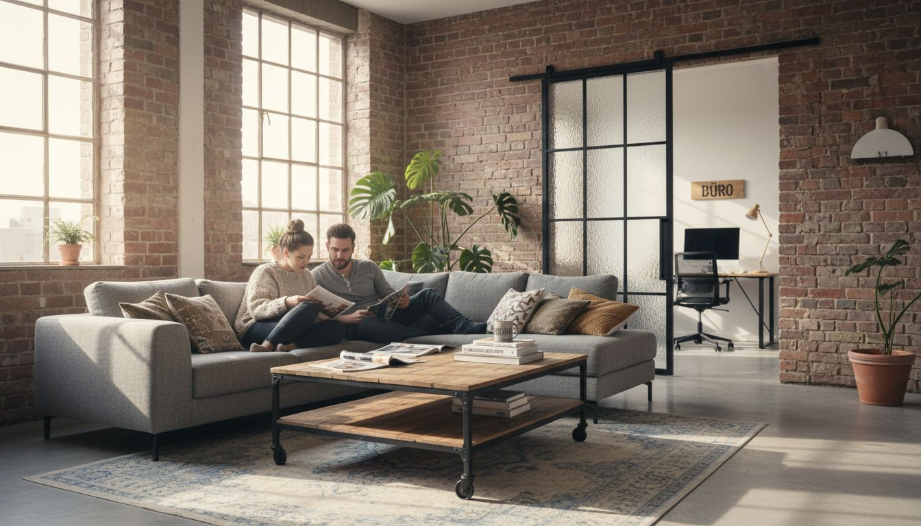 Eine stylische Lofttür als Blickfang im modernen Wohnzimmer