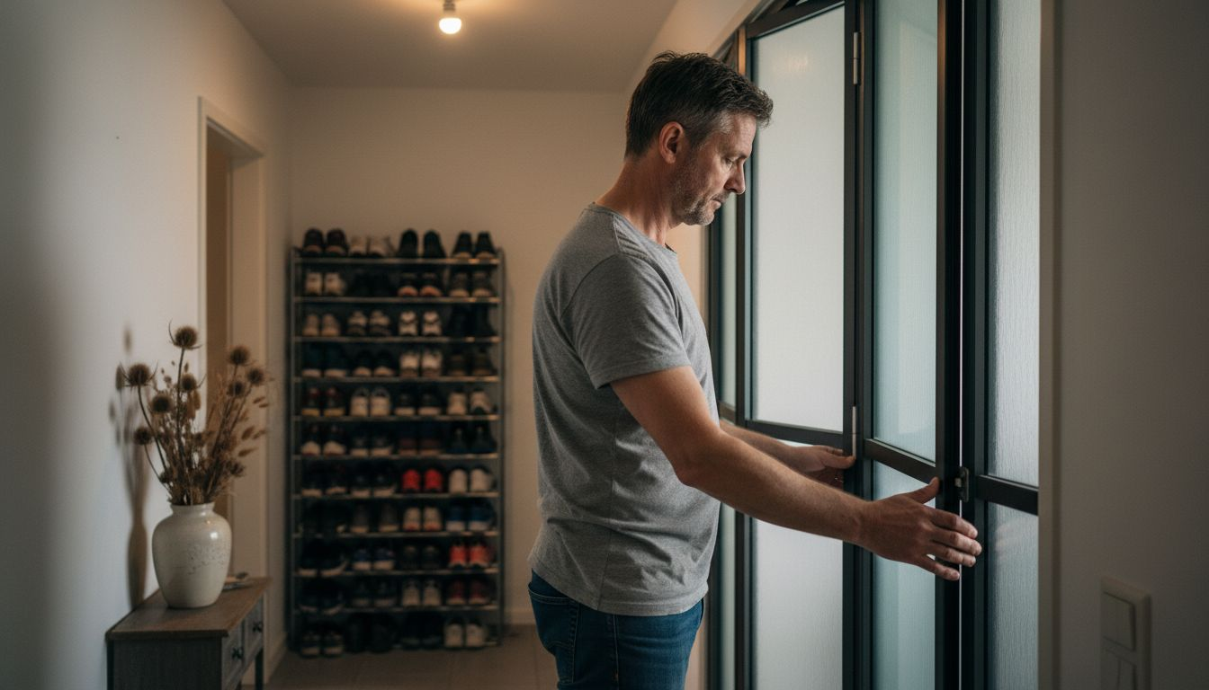 Mann klappt platzsparende Falttür im Loft zusammen