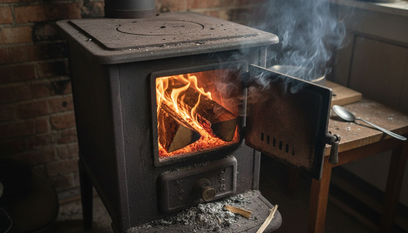 Ekklabbar sprakar hemtrevligt i den gamla vedspisen.