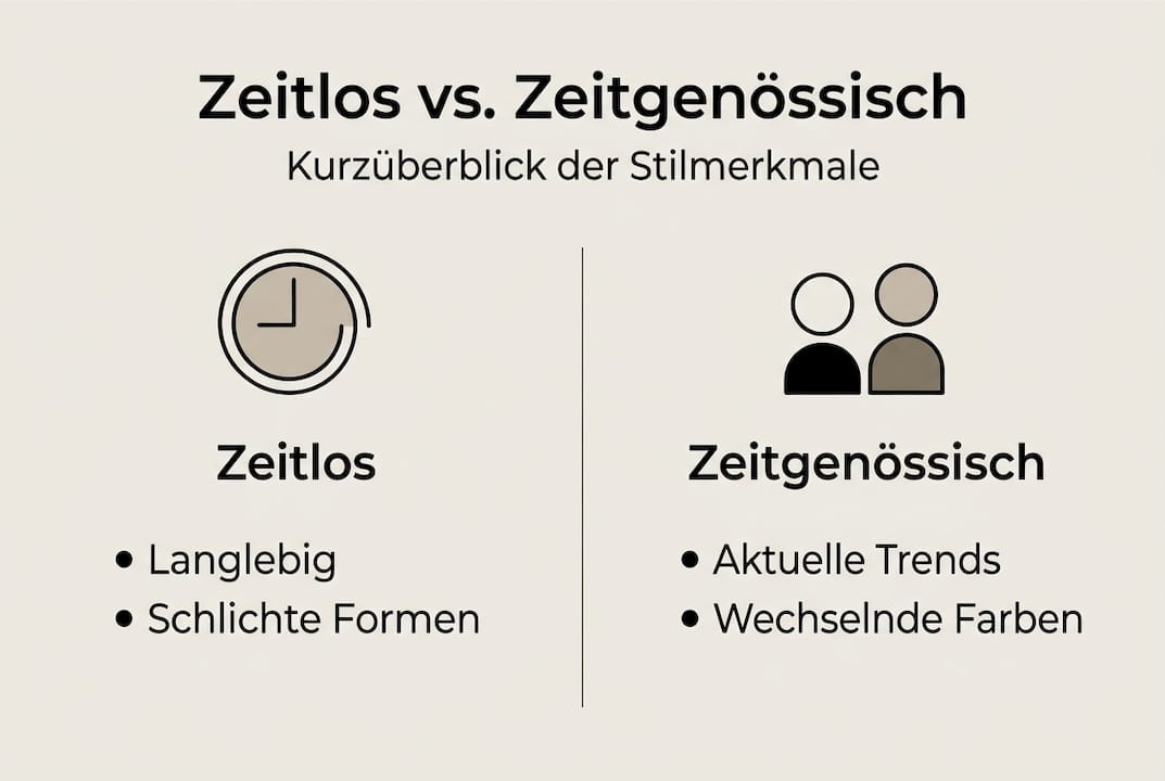 Eine Infografik, die klassische und moderne Designstile gegenüberstellt