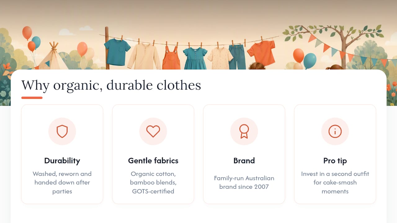 Why organic, durable kids' clothes make sense for birthday looks — overview diagram
