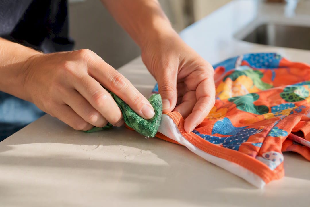 Hand testing fabric colorfastness with damp cloth