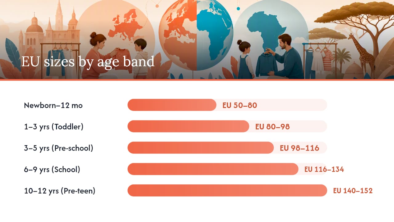 EU sizes aligned with Australian age groups