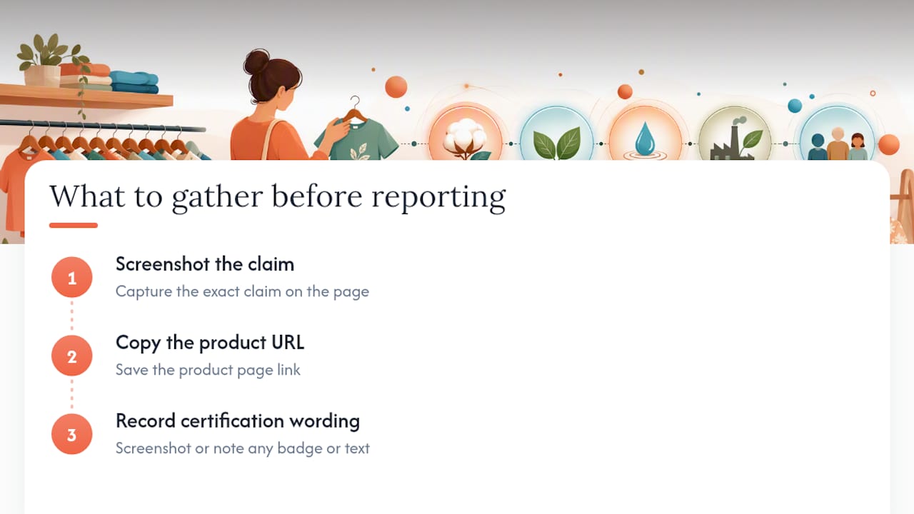 Three items needed to report greenwashing