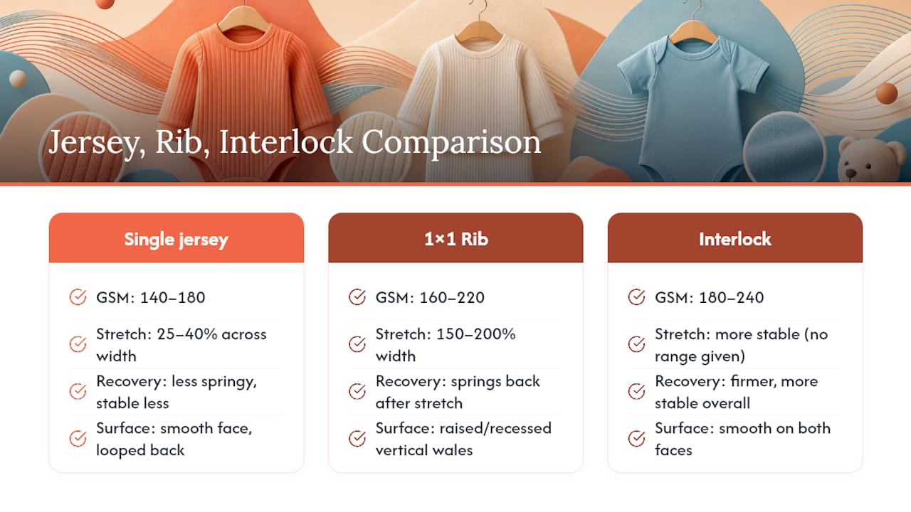 Comparison of jersey rib and interlock fabrics