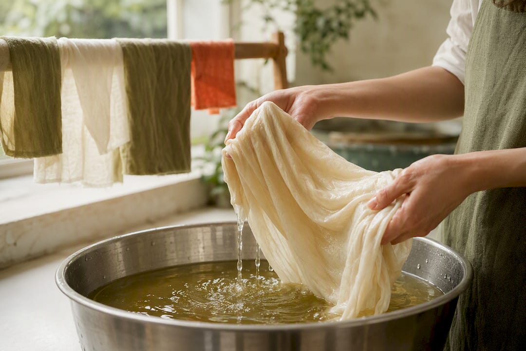 Cotton textile being rinsed during finishing