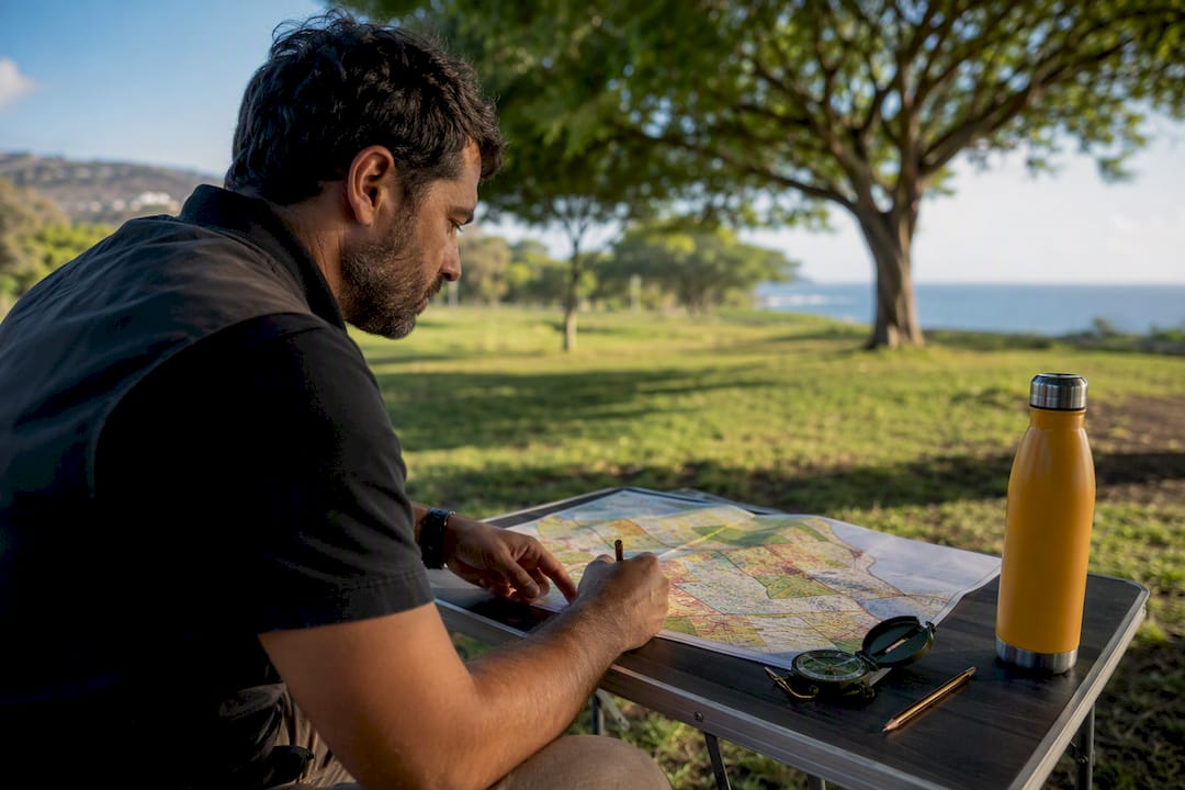 Varias manos señalan detalles sobre un plano catastral extendido en la mesa.