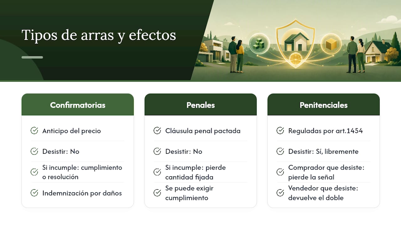 Esquema comparativo de los distintos tipos de contratos de arras