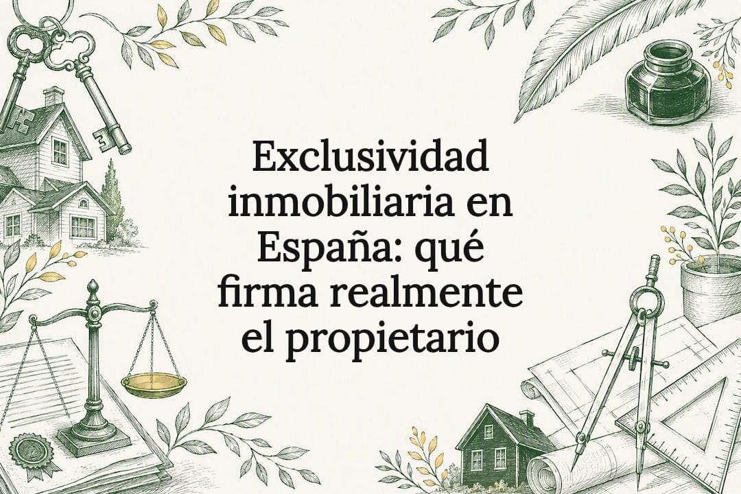 Ilustración decorativa para tarjeta de título con motivos inmobiliarios y legales
