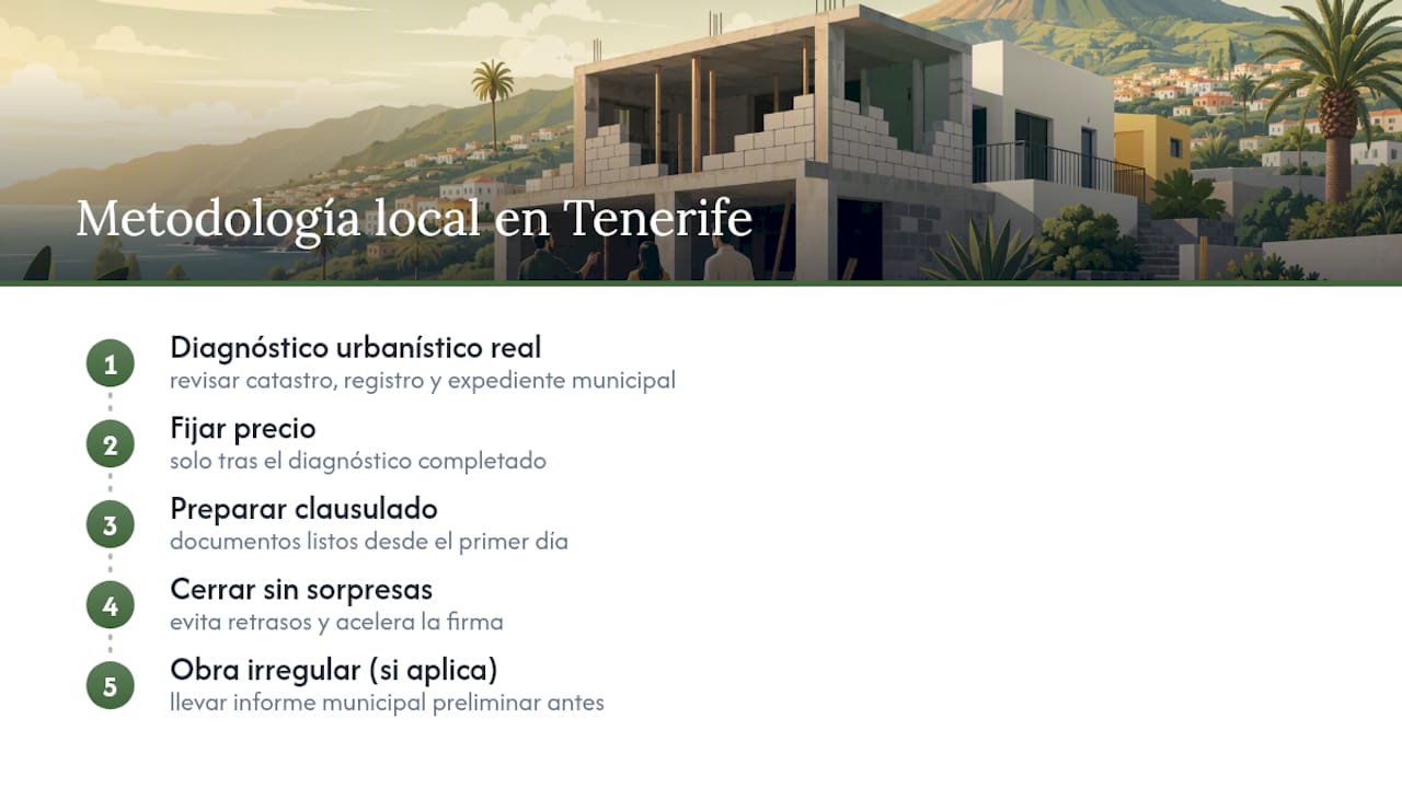 Cómo trabajo localmente: casos y metodología en Tenerife Norte — overview diagram