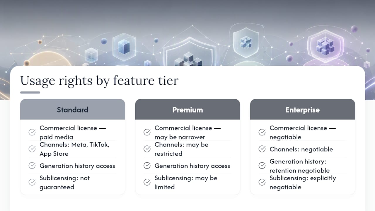 Diagram comparing AI video usage rights and consent requirements