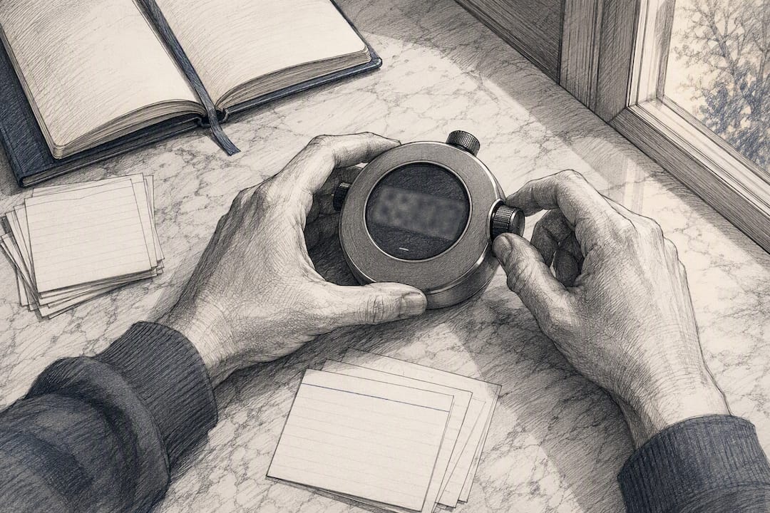 Hands holding stopwatch for script rehearsal timing