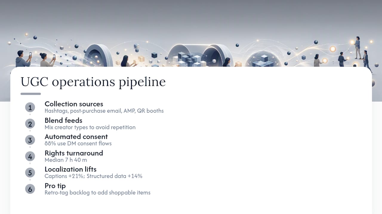UGC collection, rights, and localization metrics