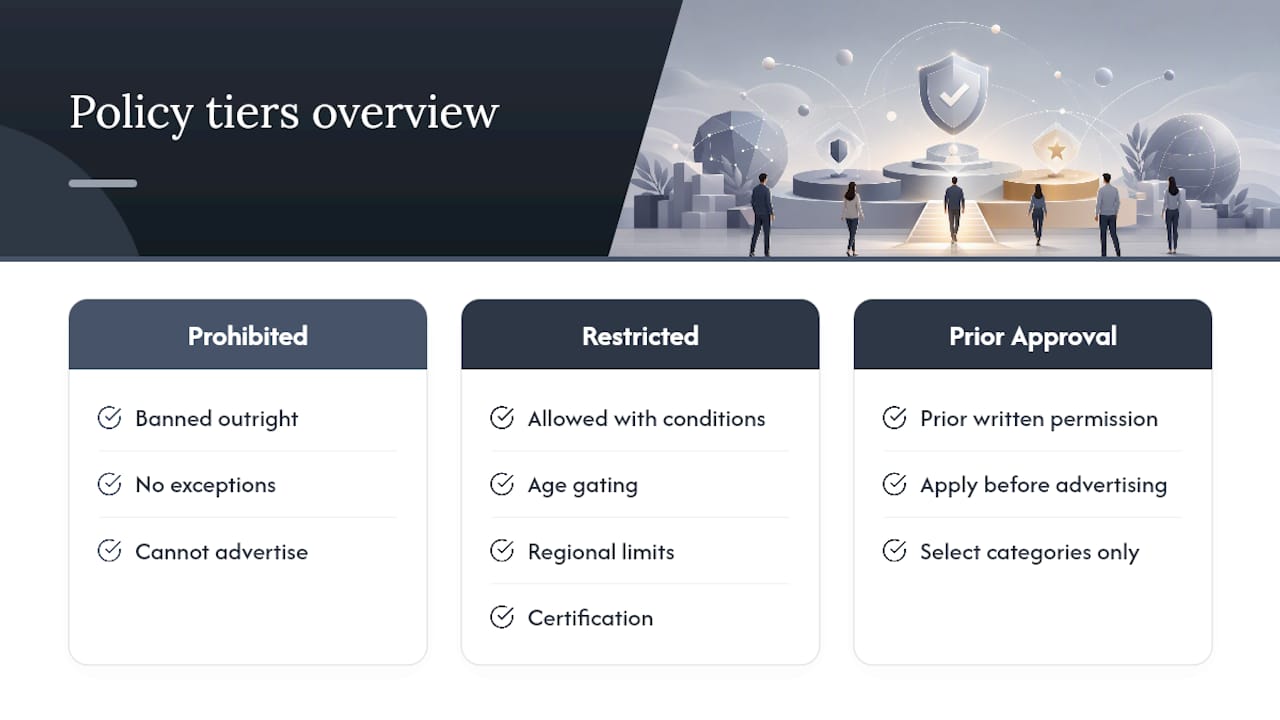 Three tiers of Facebook advertising policies