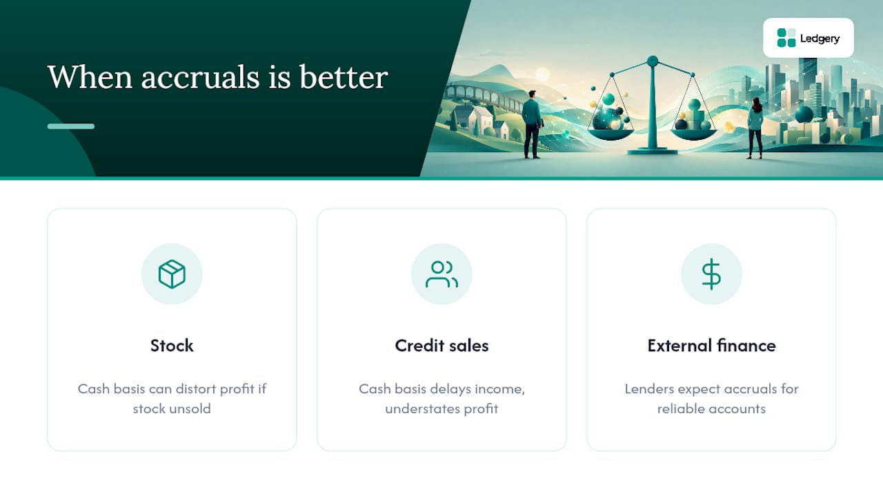 What is traditional (accruals) accounting and when is it the better choice? — overview diagram