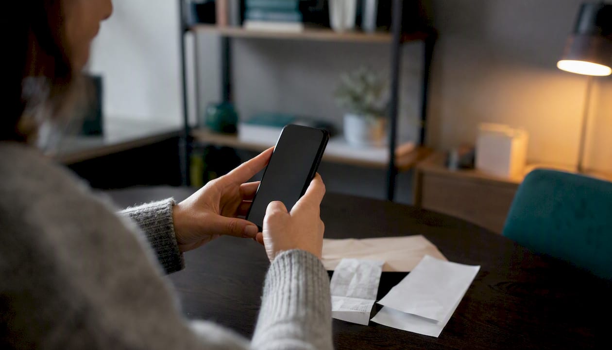 Hands scanning receipt digitally with smartphone device