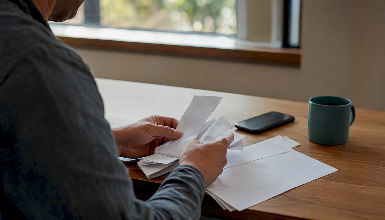 Hands sorting receipts for tax filing